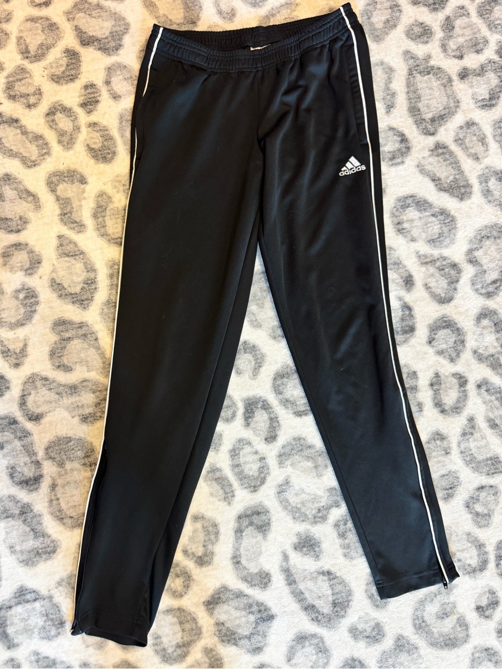 Adidas Black Track Pants Size M Athletic Joggers Zip Ankle Stripe